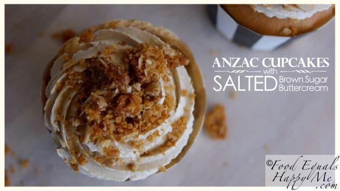 Anzac Day cupcakes with brown sugar buttercream and biscuit crumble topping